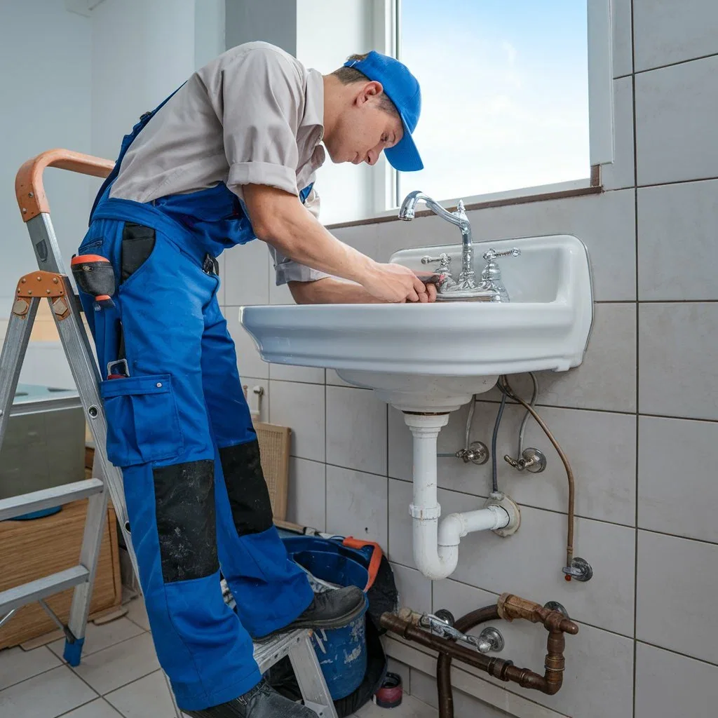 Professional checking a basin tap